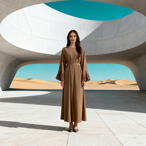 Abaya longue élégante en dentelle polyester de qualité supérieure pour femmes musulmanes, robe de cérémonie, vente en gros sur mesure - Product Image 1