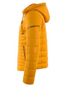Custom 100% Genuine <b>Yellow</b> <b>Puffer</b> Nappa Hooded Leather Men’s <b>Jacket</b> Warm Lining Private Label OEM Premium Winter Outerwear - Product Image 2