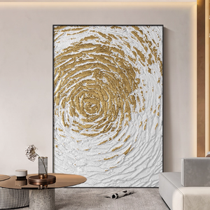Arte della parete della tela <span class=keywords><strong>con</strong></span> il cerchio dell'ondulazione della foglia d'oro 3D struttura astratta 100% pittura decorativa appesa a mano - Product Image 2