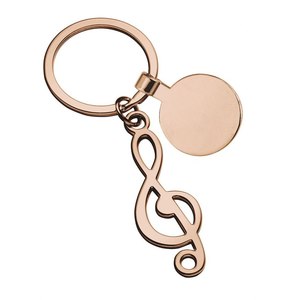Porte-clés en or rose avec note de musique et étiquette circulaire pour les amateurs de musique et les cadeaux - Product Image 1