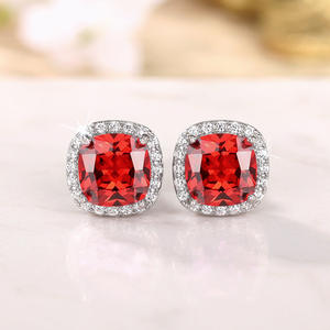 Boucles d'oreilles clous pour femme E3715, Citrine naturelle, sertissage géométrique, bijoux classiques en cristal rouge - Product Image 4