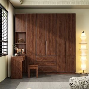Chinese Style Solid Walnut Wardrobe With Mirror Multi Layer <b>Storage</b> Bedroom <b>Dressing</b> Cabinet - Product Image 4