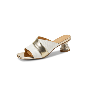 <span class=keywords><strong>Scarpe</strong></span> firmate all'ingrosso 2025 nuove pantofole aperte da donna a punta quadrata con motivo a serpente in vera pelle - Product Image 2