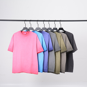 Camiseta de Manga Corta para Hombre, 280g, 100% Algodón, Lavado Ácido, Degradado, Cuello Redondo, Estilo Vintage, Talla Grande - Product Image 1