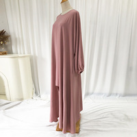 Ensemble Abaya et Pantalon Kaftan pour Femme en Fibre d'Acétate Couleur Unie, Coupe Ample, Col Rond, Manches Longues, Style Fermé