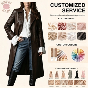 Abrigo Largo Personalizable con Cuello Solapa para Mujer, Cortavientos de Cintura Ajustada para el Día a Día, Oficina, Negocios, Casual - Product Image 1