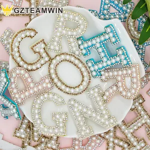 Custom Design Garment Accessories Handmade A-Z Pearl Rhinestone English Letter Alphabet Patch Iron On Patches Letters
