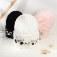 Bonnet tricoté chaud et épais pour femme, coupe-vent, confortable, élégant et polyvalent, avec strass glamour