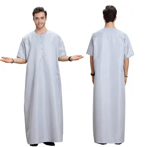 Roupas islâmicas thobe de verão, vestido qamis de manga curta, juta muçulmana e jliba para homens, novidade para homens, novidade de 2024