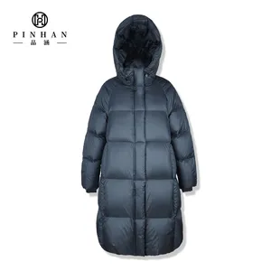 Relaxed Fit Duck Feather Padding Down Coat Blue Polyester Women's Warm Insulated Winter Long Jacket for Lady