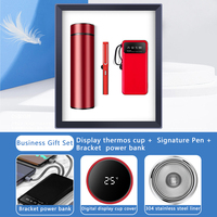 Set Hadiah Bisnis Korporat Promosi Mewah Logo Kustom 3-in-1 Termos Power Bank 10000mAh Flask Vakum Pijat Leher