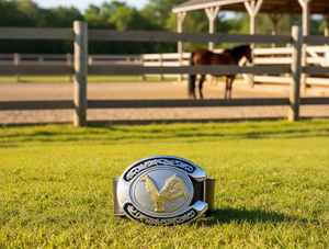 Hebilla Grande de Plata y Oro con Forma de Herradura de 5.0cm, Accesorio Ecuestre para Montar a Caballo - Product Image 2