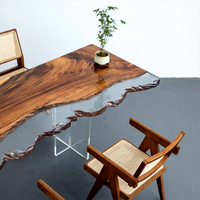 Table de salle à manger et de café minimaliste en forme de barre, en époxy et bois massif de noyer sud-américain, pour bureau et maison