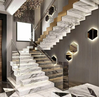 Escalier personnalisé en granit et marbre, garde-corps en verre, main courante en acier inoxydable, escalier intérieur droit avec Led, aux normes américaines et australiennes