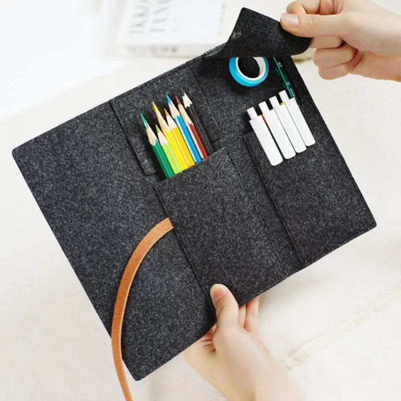 Portátil Rolo Lápis Caso Feltro Material Pano Pen Bag Dustproof Bonito Lápis Grande Caixa Papelaria Para Material Escolar Escritório