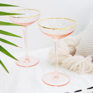 Flûtes de champagne de mariage, logo personnalisé sans plomb, flûtes de champagne de couleur rose, lunettes de champagne avec bord doré, 150ml - Product Image 6