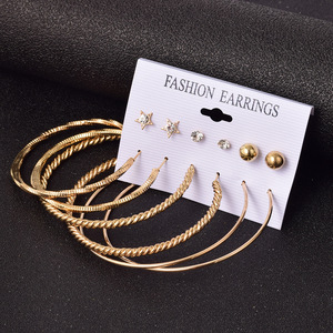 Fashion Hoop <b>Earrings</b> Set 6 Pairs Gold Tone Geometric Design Stainless Steel <b>Post</b> For Women Anniversary Jewelry - Product Image 3
