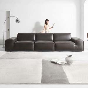 Italian Minimalist <b>Living</b> <b>Room</b> <b>Sofa</b> Big Black Cowhide Top Layer Genuine Leather Straight Row Design Sponge - Product Image 1