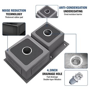 Kích thước lớn màu đen Nano 304 thép không gỉ Drop-in hoặc undermount nhà bếp chìm cho nhà bếp hiện đại với bát đôi - Product Image 3