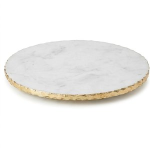 Bandeja giratoria redonda de mármol con borde dorado, hecha a mano, moderna, para almacenamiento de vajilla, para decoración de la sala de estar. - Product Image 1