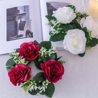 Maßgefertigter Nordischer Stil Rosen-Kerzenring Duftende Becherkerzenhalter für Verschiedene Feste 23cm Künstlicher Rosengirlanden-Kranz