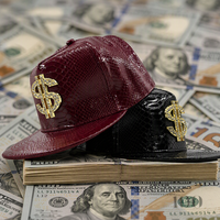 Casquette de baseball de luxe en cuir PU effet peau de serpent, avec décor métallique ajustable en forme de signe dollar doré, style urbain