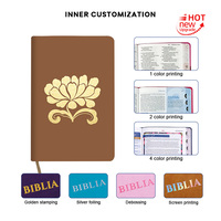 Couverture de Bible en cuir véritable espagnole personnalisée avec impression de haute qualité pour les commandes en gros, dorure à l'or, couvertures de Bible en cuir