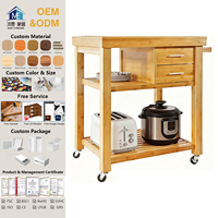 Carrito de Cocina de Madera con Ruedas, Mueble Estante de Tres Niveles, Ecológico y Desmontable