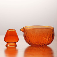 Ensemble de bol et support à matcha en verre texturé Chawan Matcha Bols à fouet pour thé vert Bol à thé transparent avec bec verseur