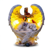 Statue commémorative solaire pour chien en résine peinte avec ailes d'ange et lumières en forme de croix pour la décoration de jardin - Cadeau de sympathie pour la perte d'un animal de compagnie