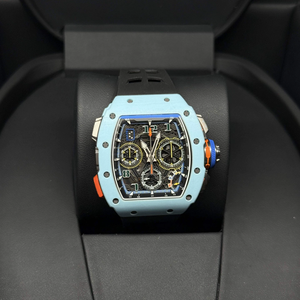 Montre pour homme avec boîtier en alliage de titane luxueux, finition or rose, cadran en cristal saphir, bracelet en caoutchouc, fonction chronographe complexe - Product Image 2