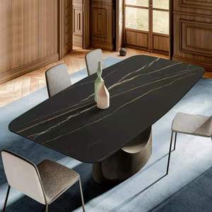 Tavolo da pranzo con piastra in roccia italiana molto semplice e combinazione di sedie a forma di U supporto da tavolo moderno luce di lusso per hotel di casa rettangolo - Product Image 4