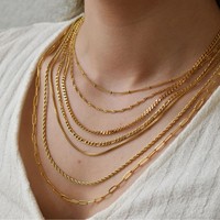 Collier unisexe en acier inoxydable plaqué or, chaîne à lames, 45 cm, personnalisable, simple, bricolage, usage quotidien, accessoires de bijoux