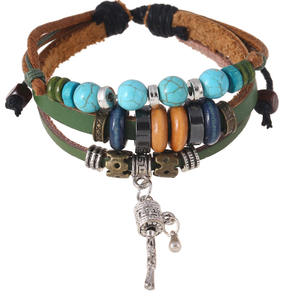 Punk Echtes Leder Perlen Armband <span class=keywords><strong>Tibet</strong></span> Gebets rad Armband Charm Armbänder Tibetan Armreif Armband Schmuck Zubehör - Product Image 1