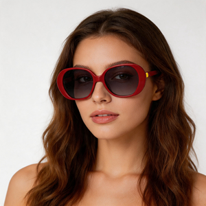 En stock, lunettes de soleil surdimensionnées rouges à monture intégrale en acétate, protection UV400, protection solaire tendance pour femmes - Product Image 2