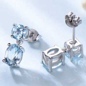 Pendientes <span class=keywords><strong>de</strong></span> Plata <span class=keywords><strong>de</strong></span> Ley 925 con Topacio Azul Cielo Ovalado Facetado <span class=keywords><strong>para</strong></span> <span class=keywords><strong>Mujer</strong></span>, Regalo <span class=keywords><strong>de</strong></span> Navidad, Joyería Fina - Product Image 4