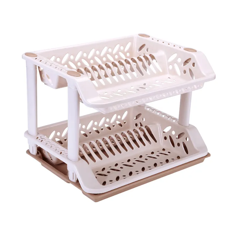 Kitchen Drying Rack Double Layer Plates Dish Stand Shelves with Drainboard