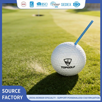 Topgolf – Gourde en plastique réutilisable en forme de balle de golf, sans BPA, 600 ml, avec couvercle, compatible micro-ondes, écologique, pour camping et fêtes, avec paille