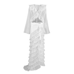 Conjunto <span class=keywords><strong>de</strong></span> Moda Elegante para Mujer, Primavera 2026, Estilo Europeo Americano, Camisa Corta Transparente <span class=keywords><strong>de</strong></span> Manga Larga, <span class=keywords><strong>Falda</strong></span> con Volantes <span class=keywords><strong>de</strong></span> Cintura Alta - Product Image 1