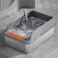Bac à litière pour chat en acier inoxydable extra-large de 20L, tapis filtrant anti-pistage, conception semi-fermée et haute pour un accessoire facile