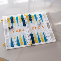 weißer Marmor Perspex Tischplatte Backgammon-Spiel Acryl-Backgammon-Checker-Stücke Brett mit Metallverschluss