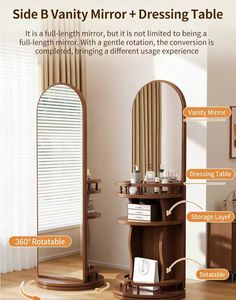 Miroir pleine longueur intégré pour coiffeuse domestique, miroir de maquillage rotatif haute définition pour chambre à coucher - Product Image 4