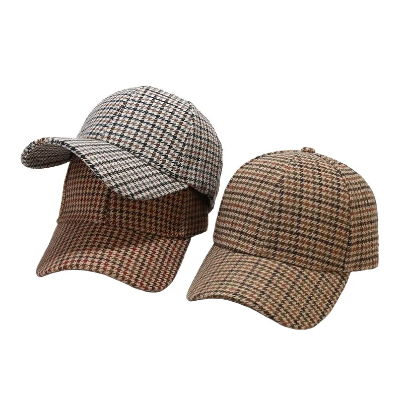 Printemps et automne chapeau de baseball pied-de-poule conception personnalisée chapeau de sport à 6 panneaux chapeaux de baseball unisexes en polyester
