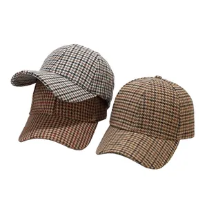 Primavera e outono houndstooth beisebol chapéu design personalizado de 6 painéis esportes chapéu unisex poliéster beisebol chapéus