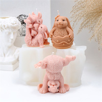 KK1094 Moule en silicone Lapin en position échelle, pour bougies, résine, savon, argile, artisanat DIY et décoration de gâteaux