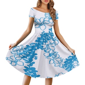 Abito Elegante da Donna con Stampa Floreale Effetto <span class=keywords><strong>Lava</strong></span> Personalizzabile su Richiesta, Casual, Spalle Scoperte, Maniche Corte - Product Image 2