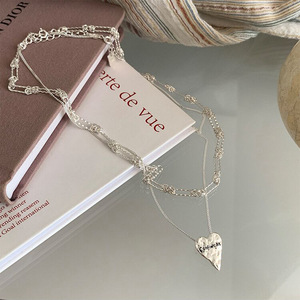 Collier en argent sterling S925 en forme de cœur pour femmes, chaîne de clavicule superposée, pendentif, bijoux cadeau - Product Image 4