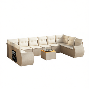 Conjunto de Sofás de Jardín de Ratán Beige, 8 Plazas, Muebles de Exterior Resistentes a la Intemperie, Diseño Contemporáneo - Product Image 1