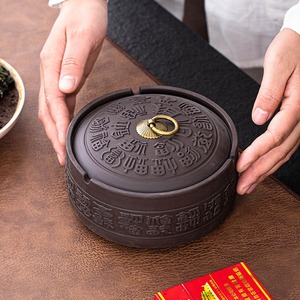 <span class=keywords><strong>Ceniceros</strong></span> de <span class=keywords><strong>arcilla</strong></span> púrpura con relieve estilo chino MSH con tapa anticasco de ceniza para hotel/oficina - Product Image 4
