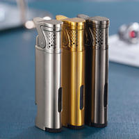 Briquet torche portable coupe-vent en métal à jet droit avec ouvre-bouteille, rechargeable au butane, briquet long, logo personnalisé